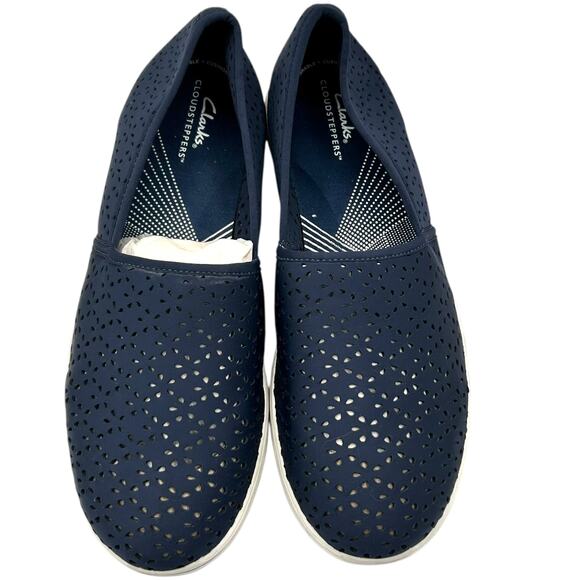 Clarks Cloudsteppers Women's Navy Breeze Emily Stretch Slip-Ons Size 12W - Picture 4 of 11